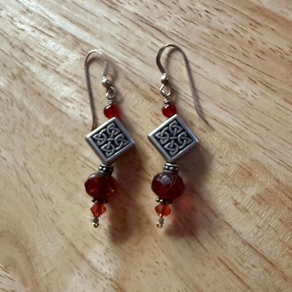 Jewelry - Vintage Red and Silver Dangling Earrings
